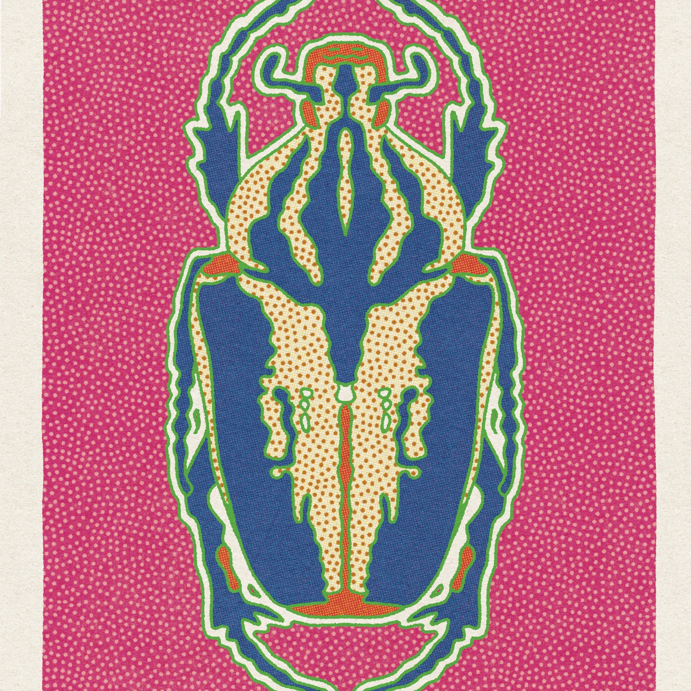 Navy and Pink Beetle Art Print