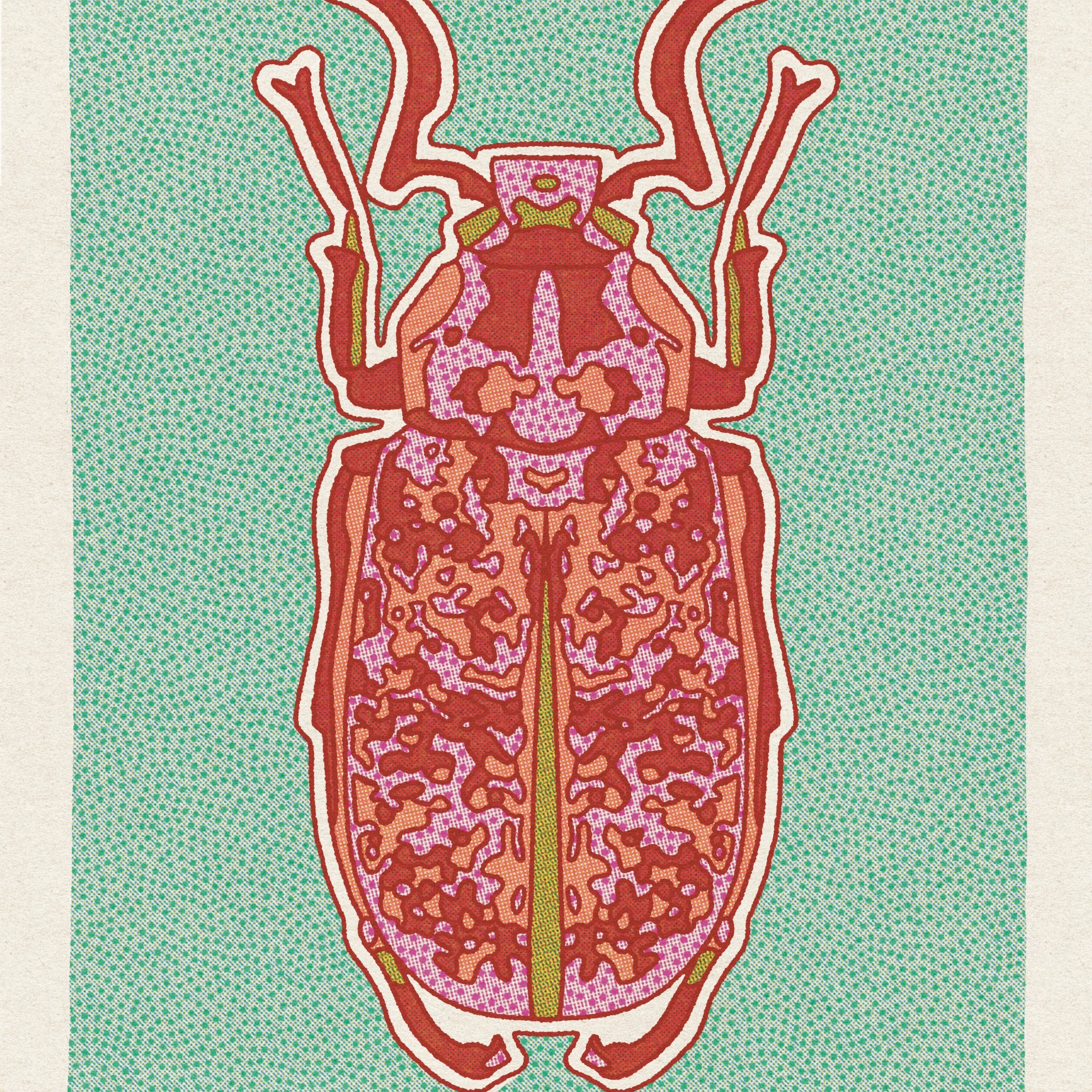 Red and Teal Beetle Art Print