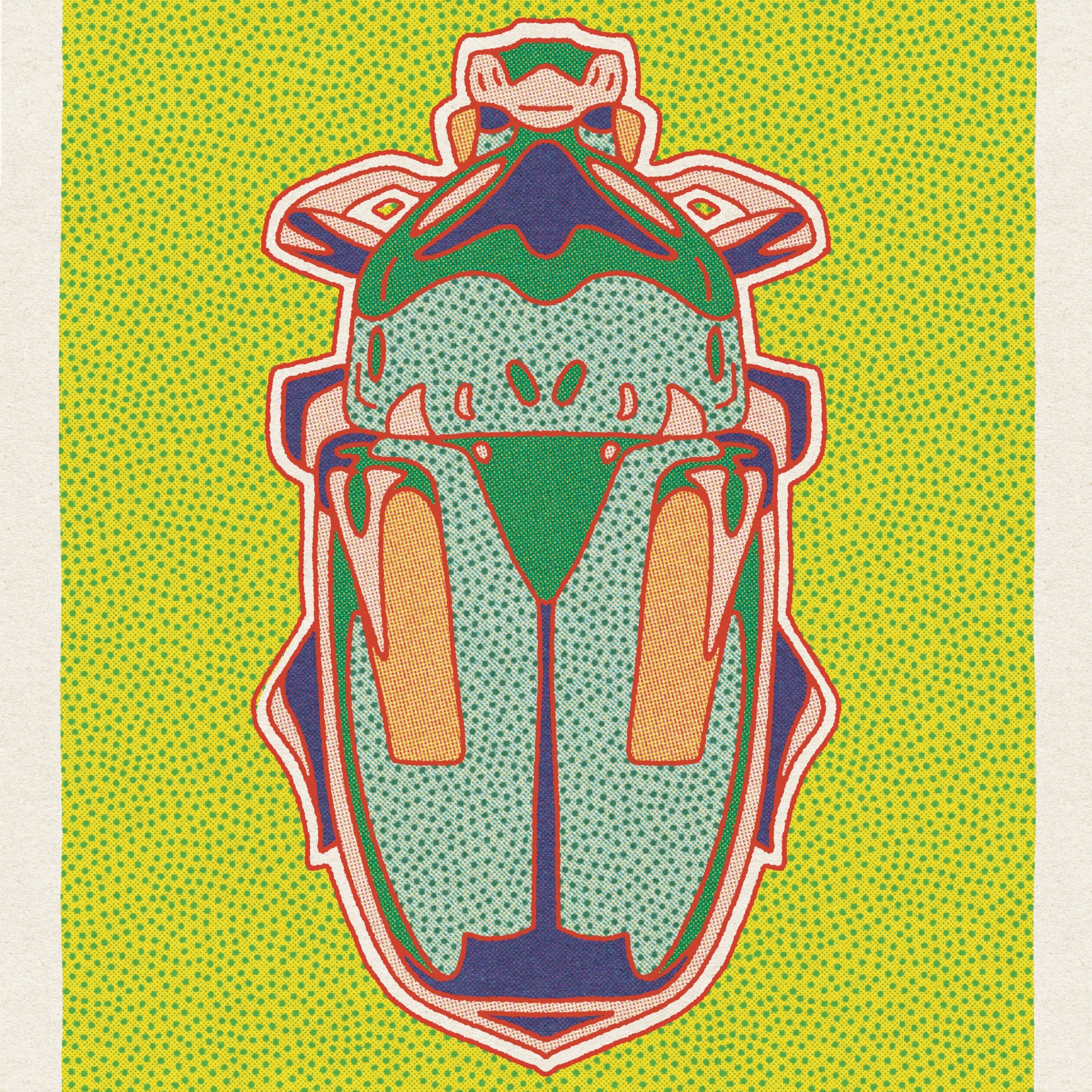 Green and Navy Beetle Art Print