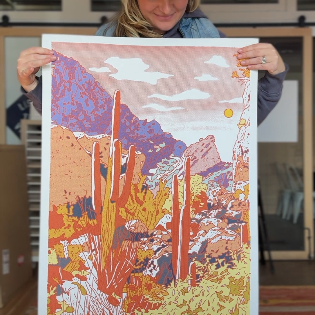Red Cacti Desert Art Print