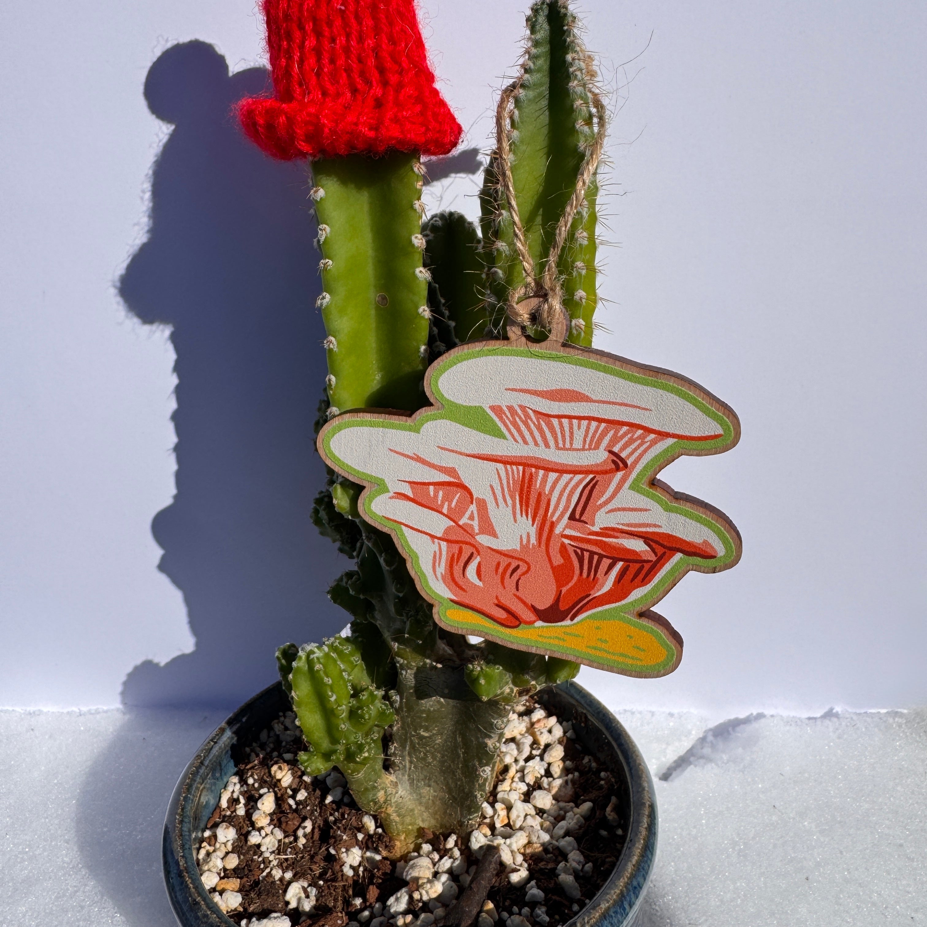 Pink Oyster Mushroom Wooden Ornament