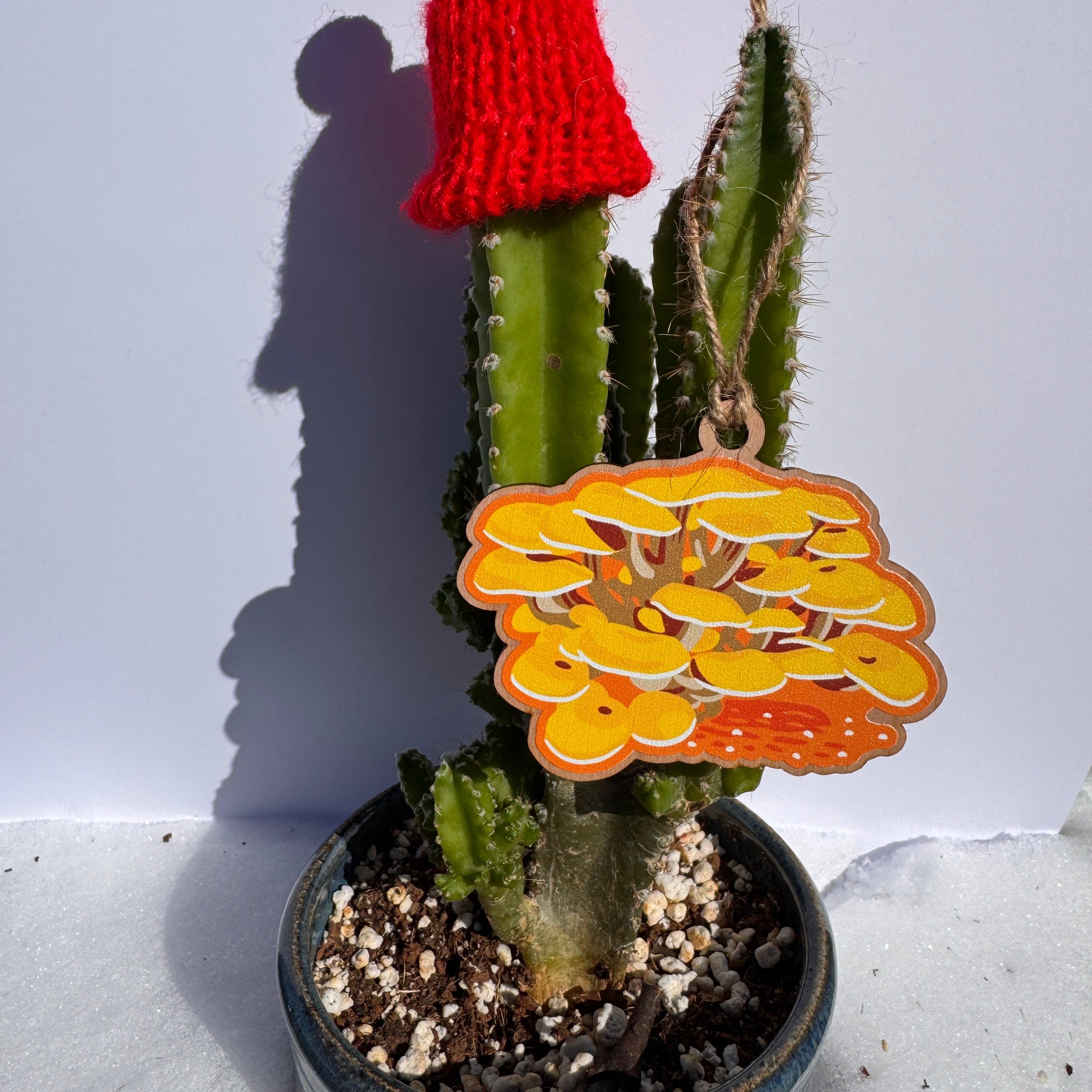 Yellow Oyster Mushroom Wooden Ornament