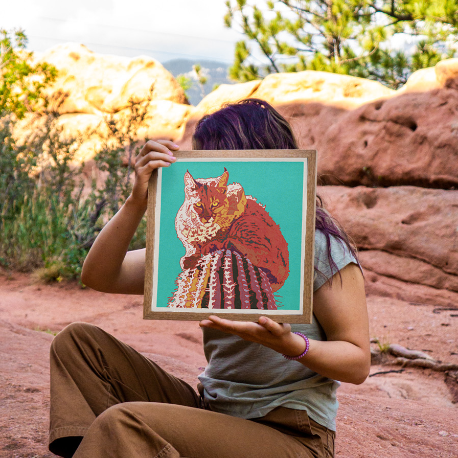 Bobcat Cactus Art Print