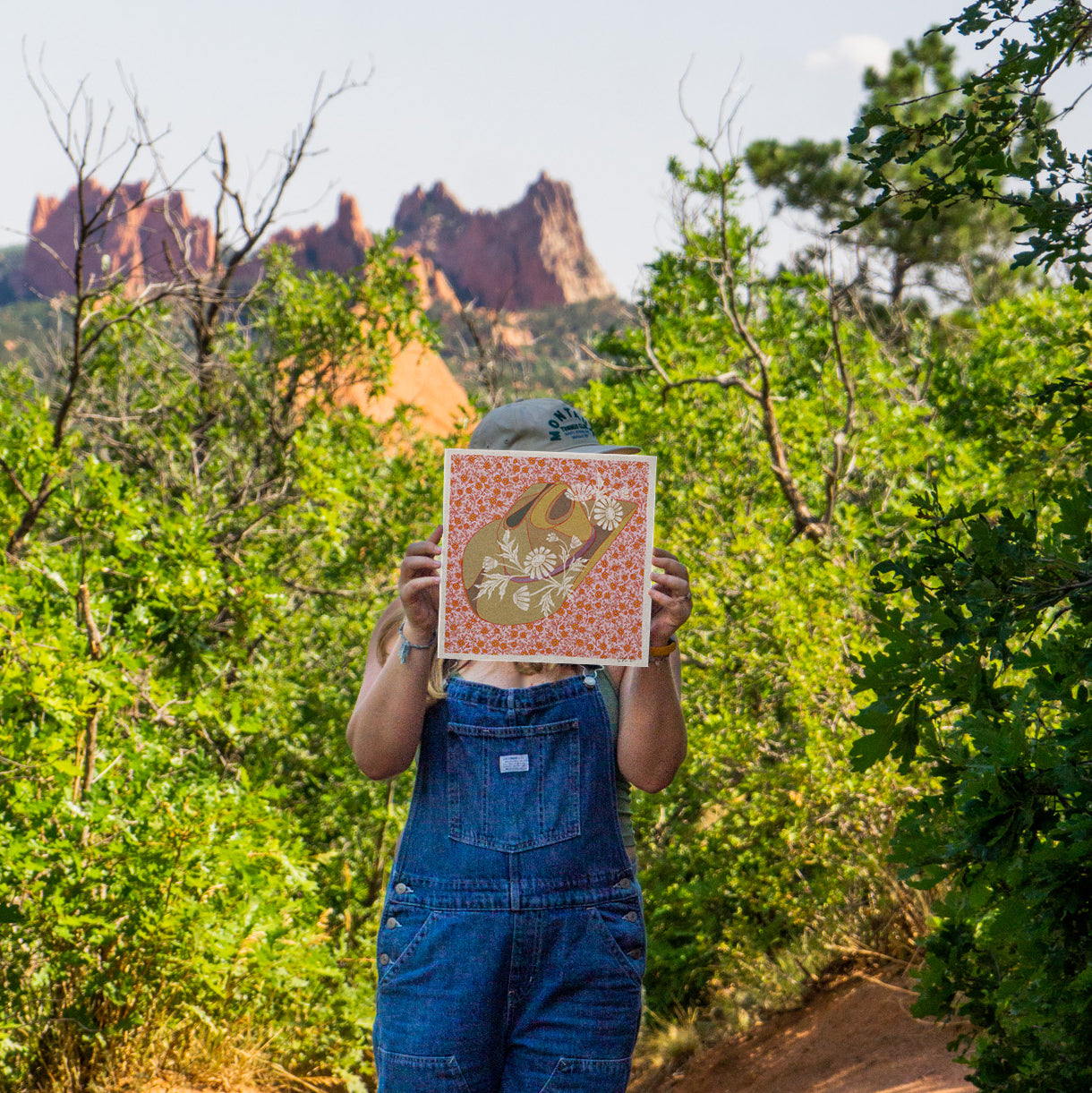 Brown and Pink Cowboy Hat Floral Art Print