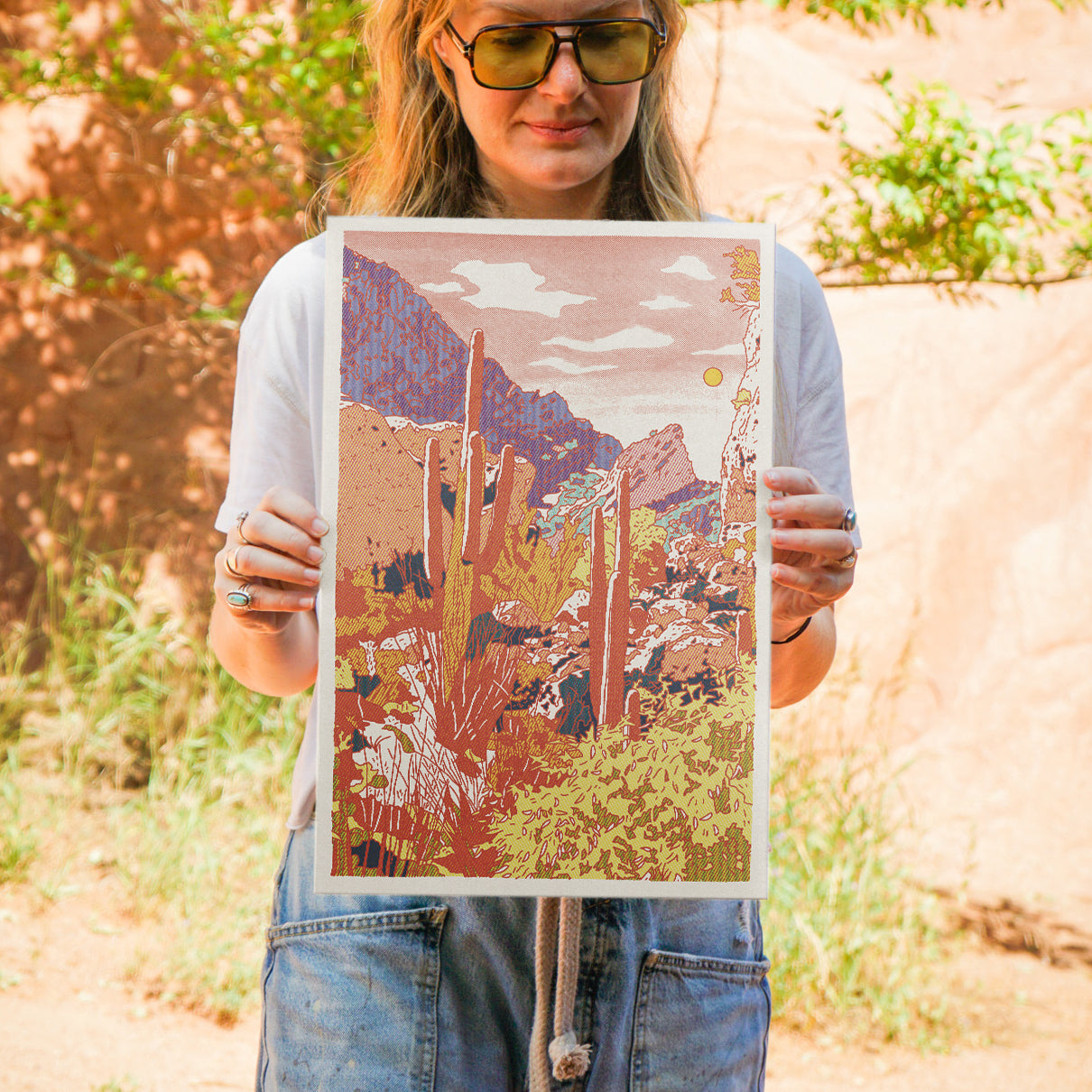 Red Cacti Desert Art Print