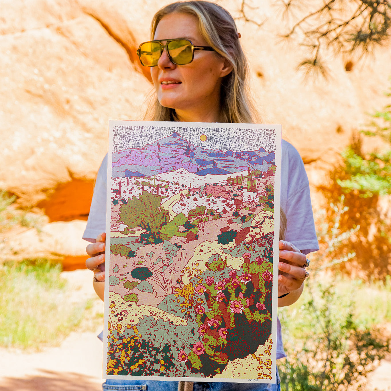 Vertical Mountain Cactus Art Print
