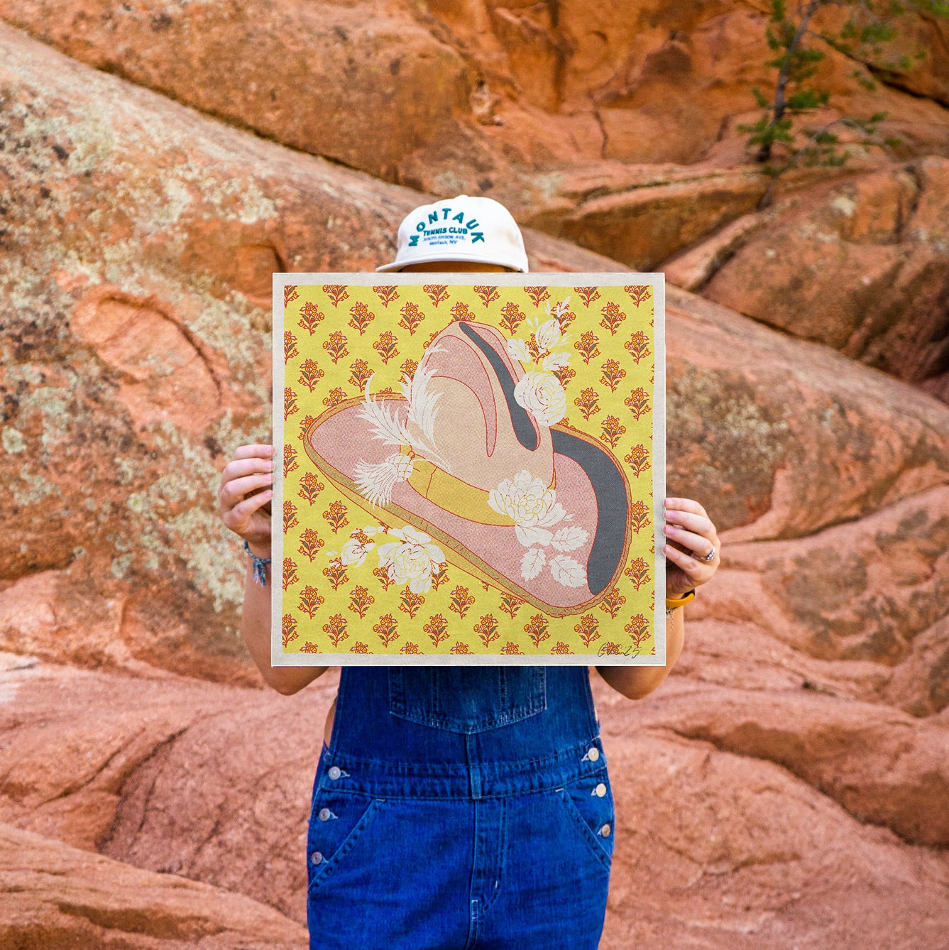 Pink and Yellow Cowboy Hat Floral Art