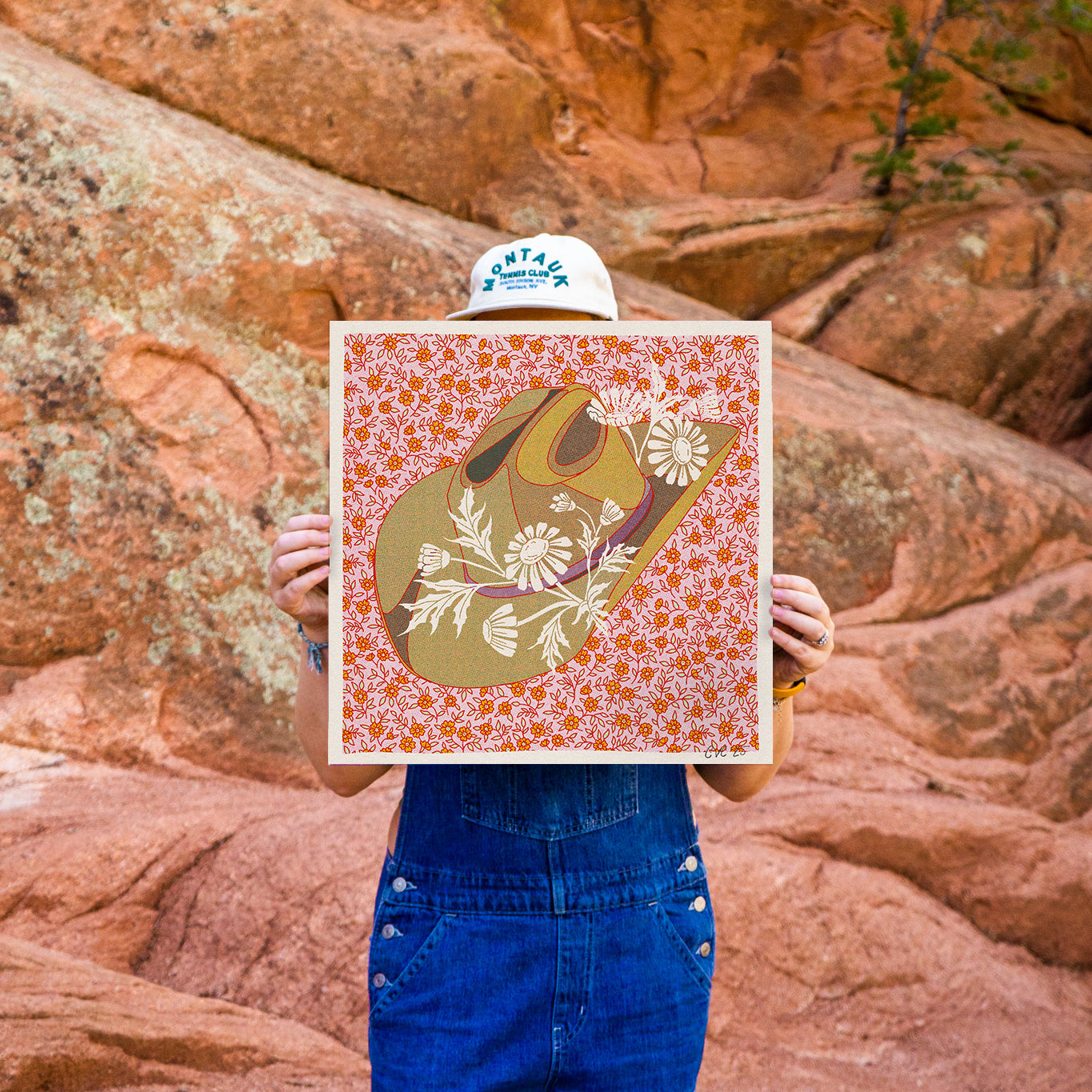 Brown and Pink Cowboy Hat Floral Art Print