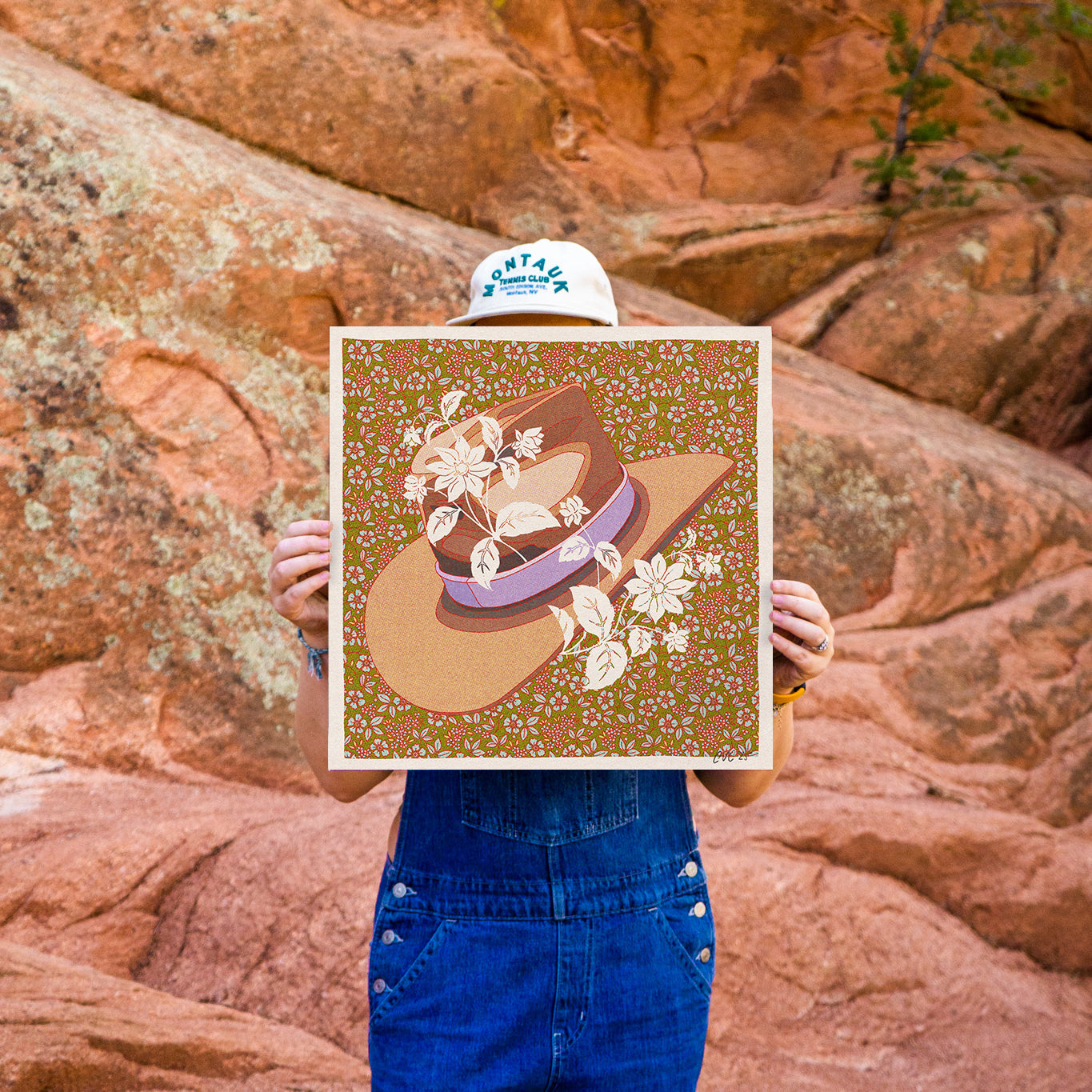 Lavender and Brown Cowboy Hat Floral Art Print