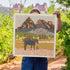 colorful print of horse in front of Grand Teton mountains