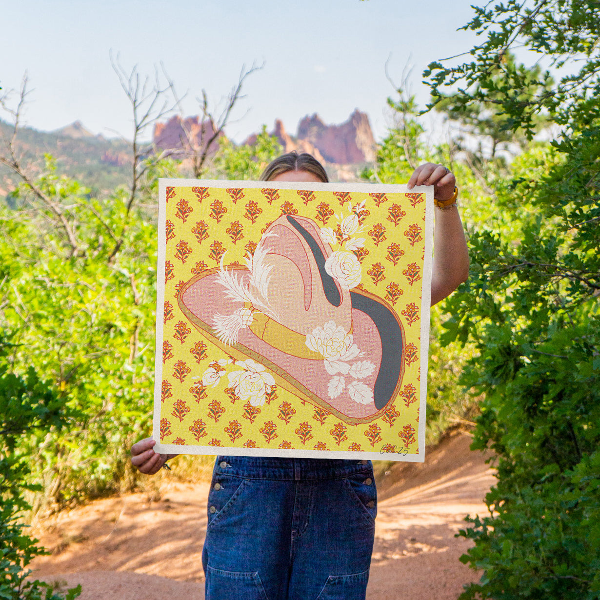 Pink and Yellow Cowboy Hat Floral Art