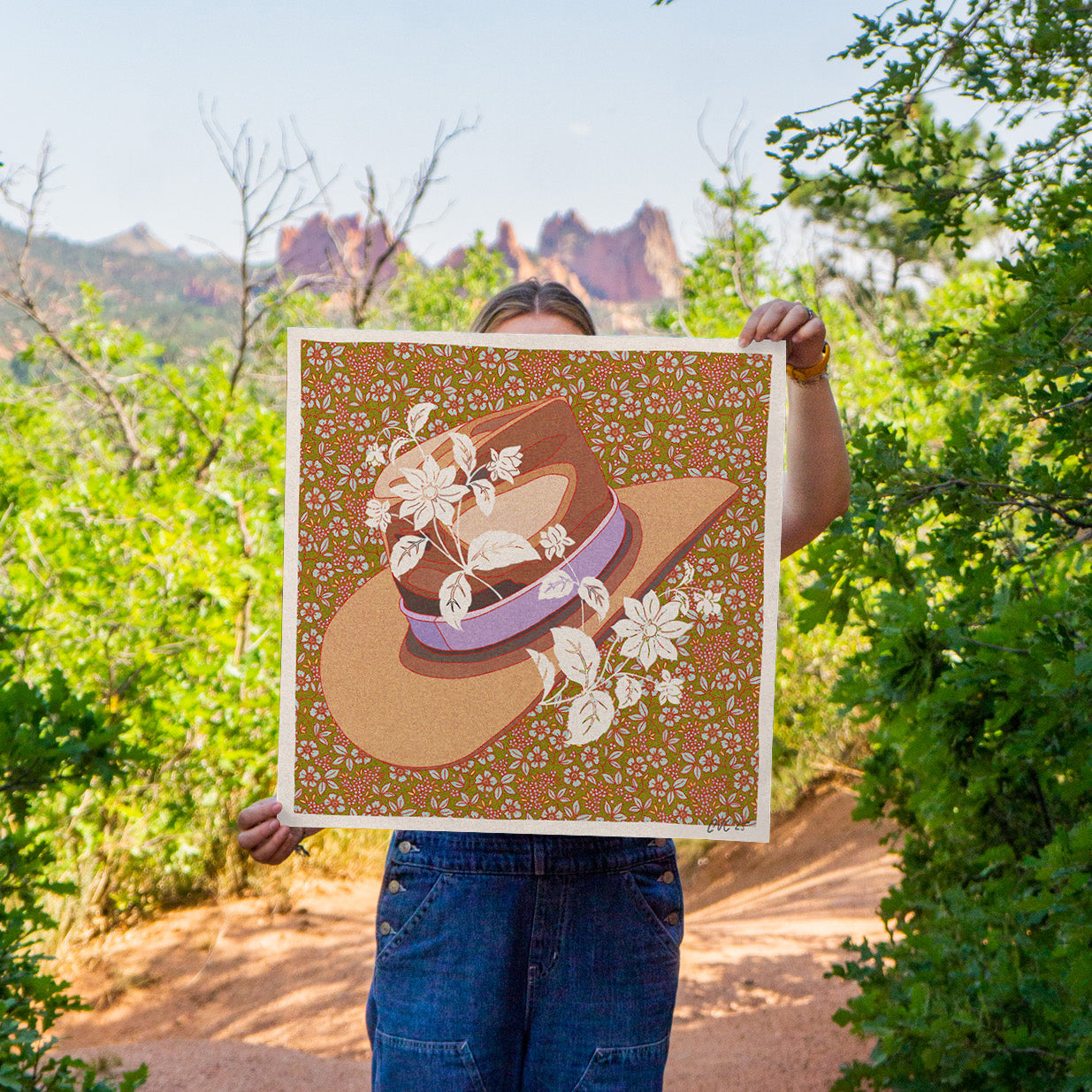 Lavender and Brown Cowboy Hat Floral Art Print