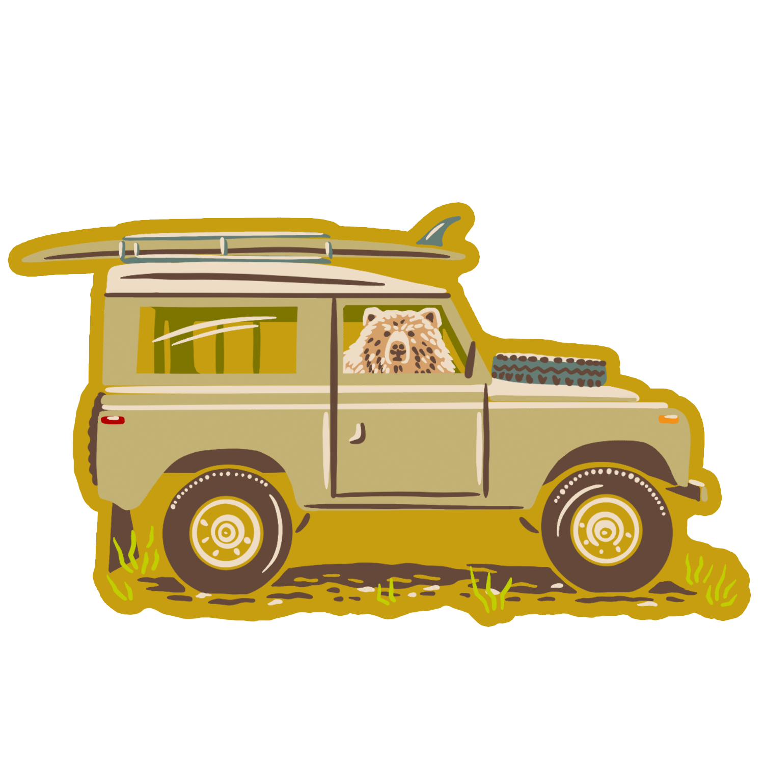 Bear in a Rover Wooden Ornament