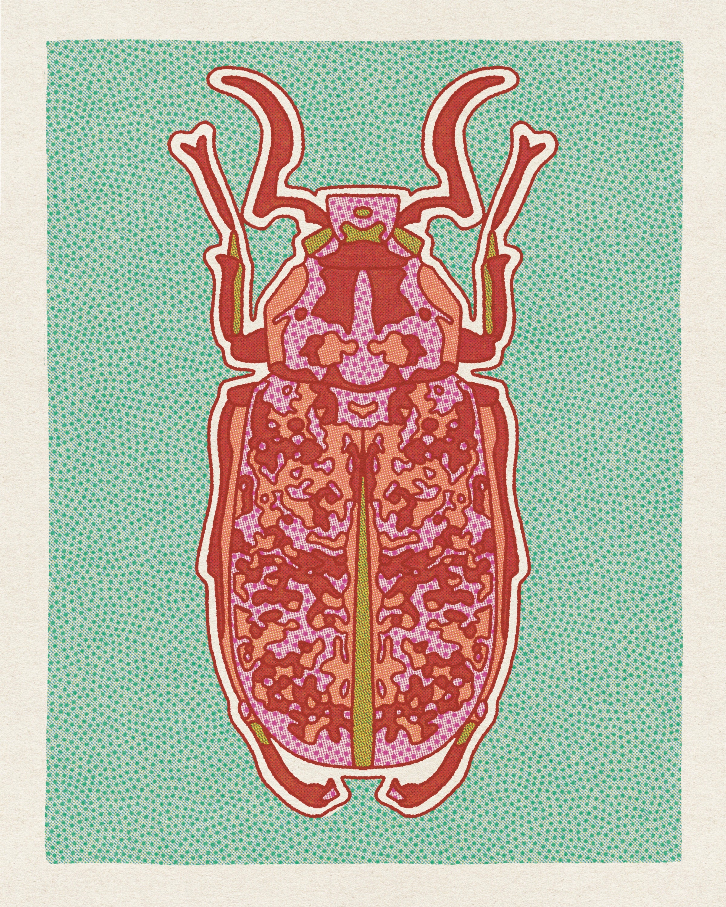 Red and Teal Beetle Art Print