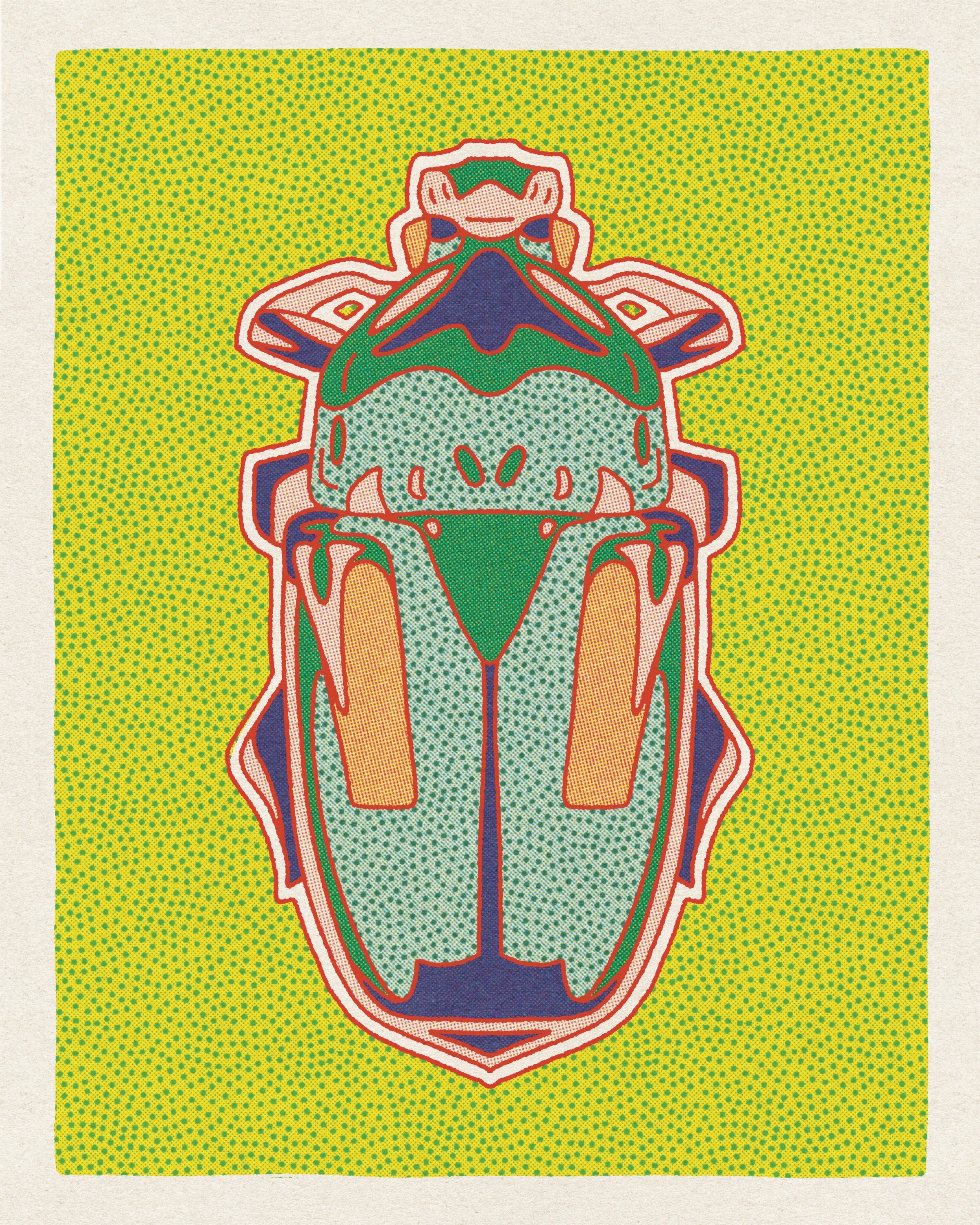 Green and Navy Beetle Art Print