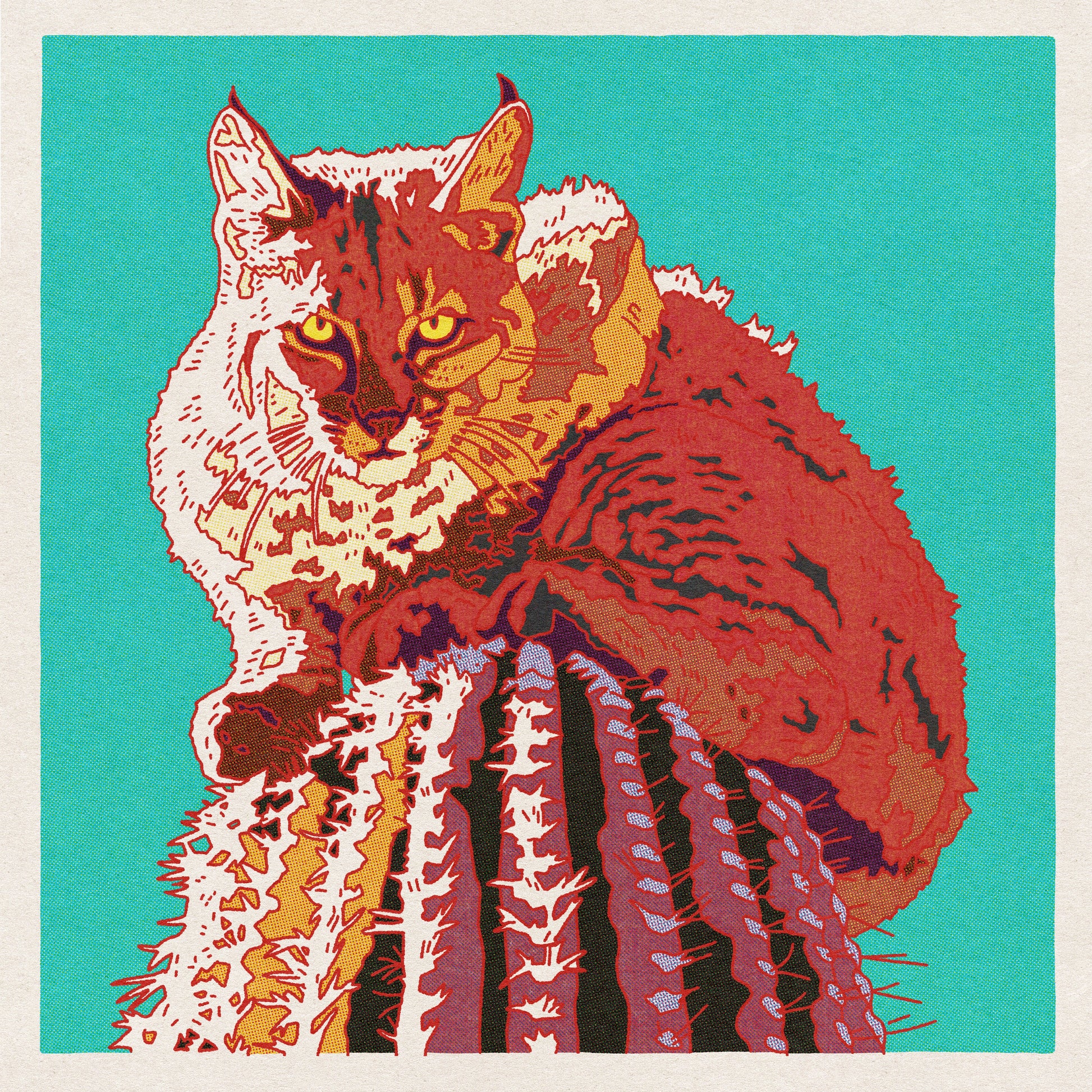 Bobcat Cactus Art Print