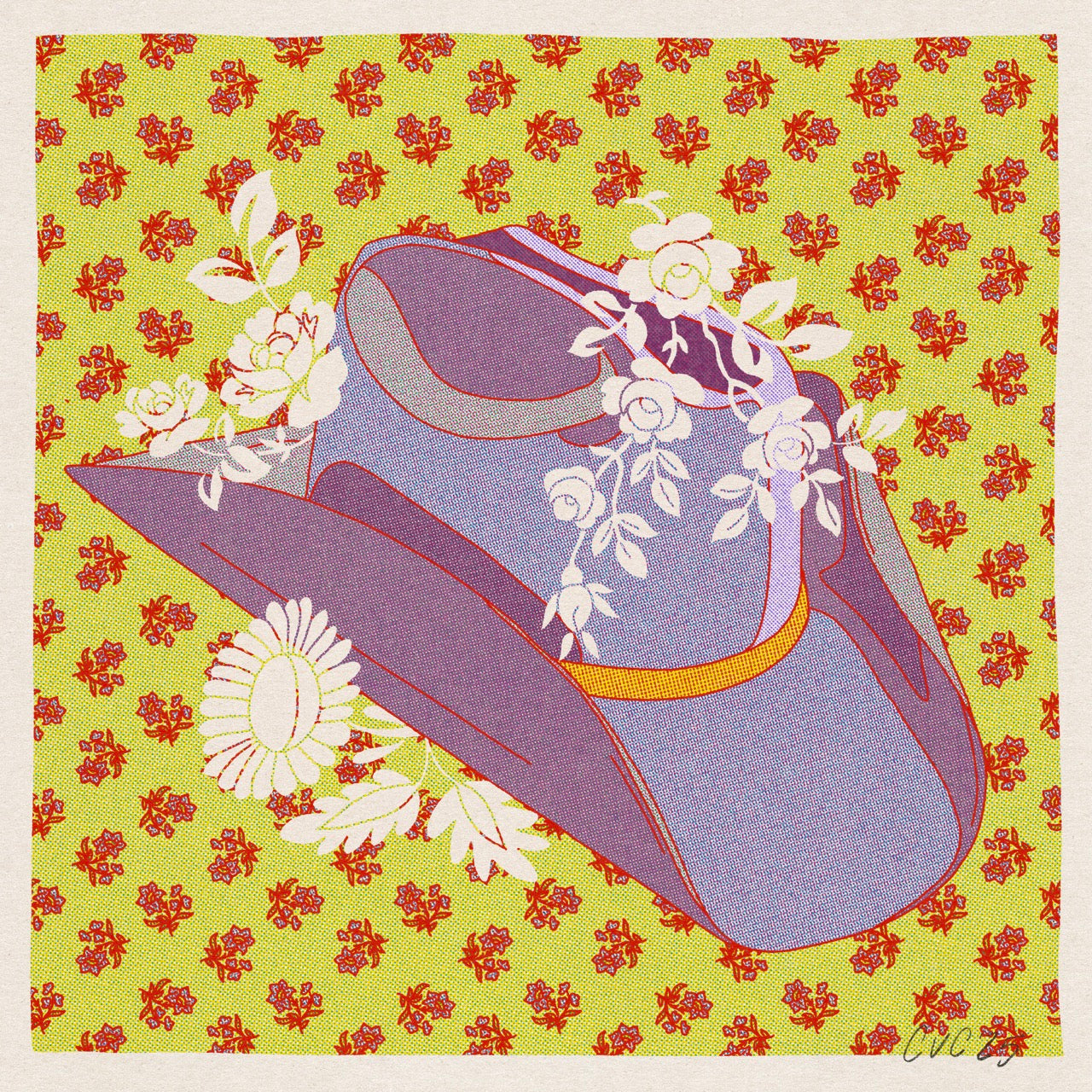 Blue and Green Cowboy Hat Floral Art Print