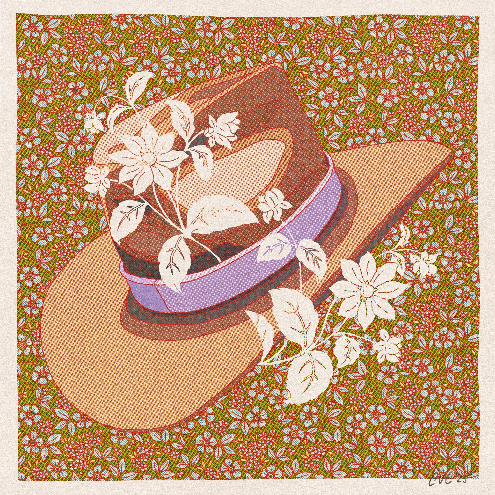 Lavender and Brown Cowboy Hat Floral Art Print