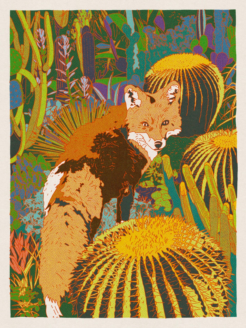Fox and Cacti 18" x 24" Art Print
