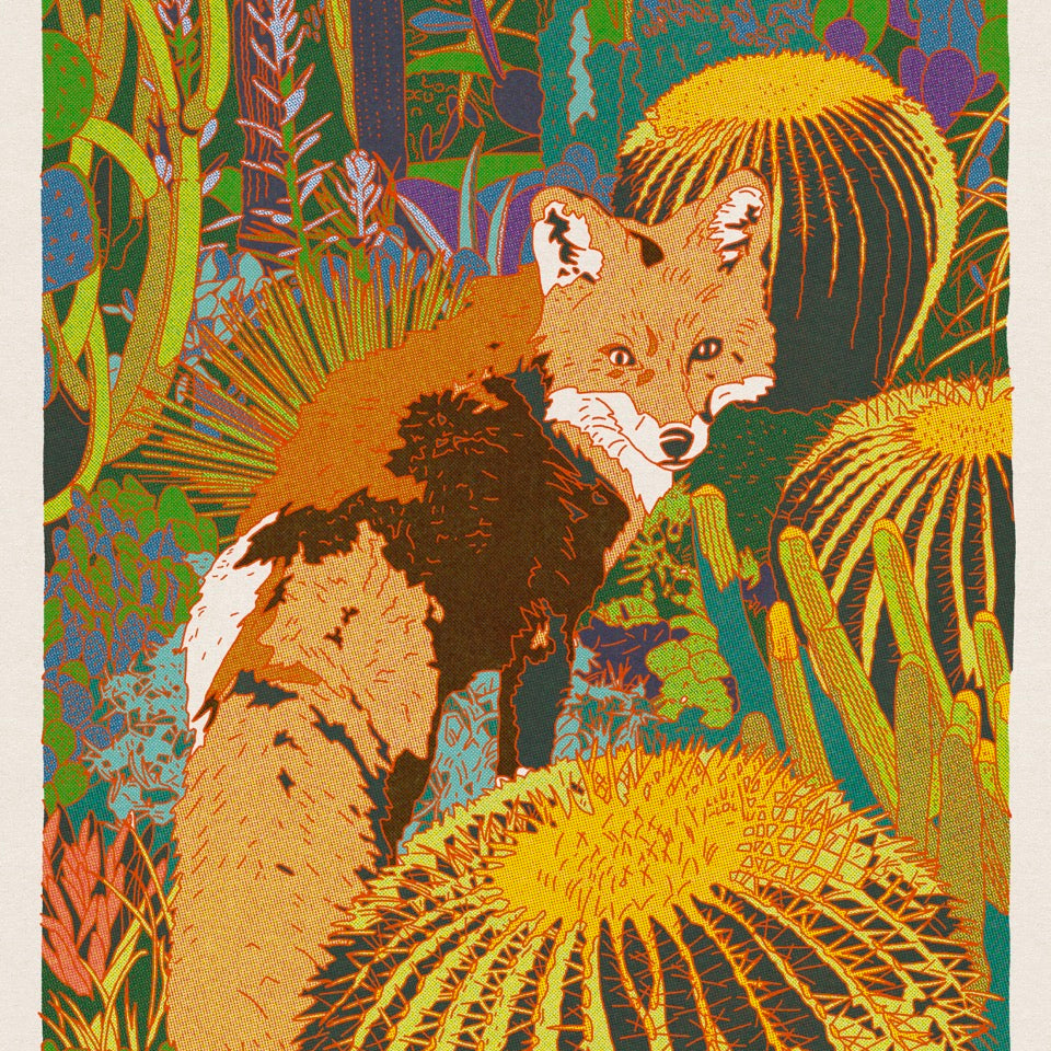 Fox and Cacti 18" x 24" Art Print