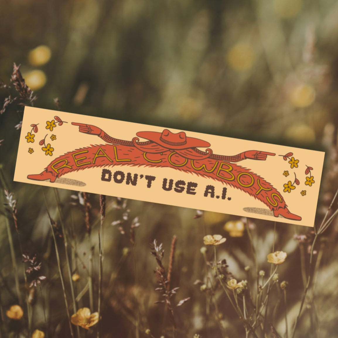 Real Cowboys Don't Use A.I. Bumper Sticker (Giant)