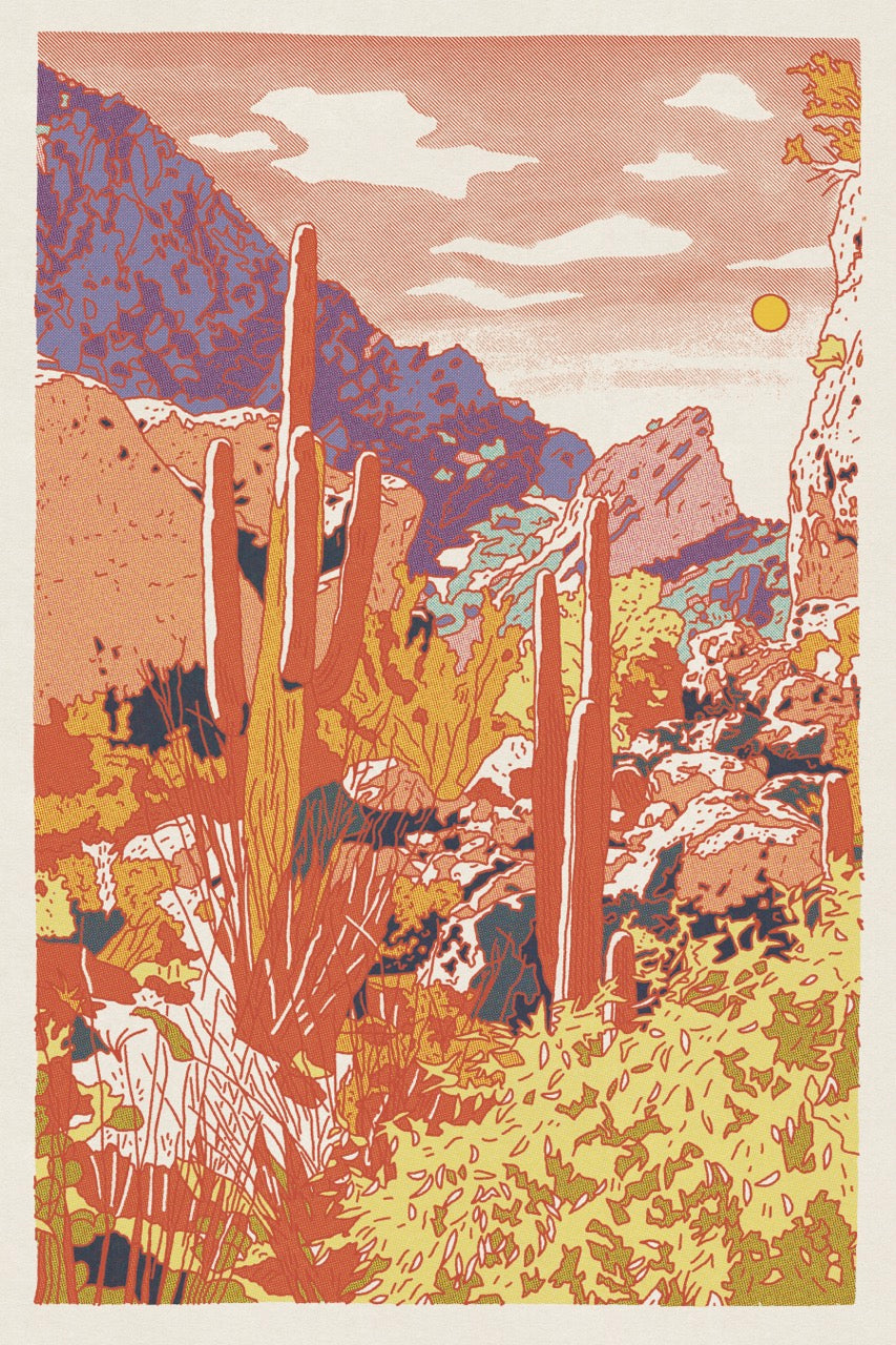 Red Cacti Desert Art Print