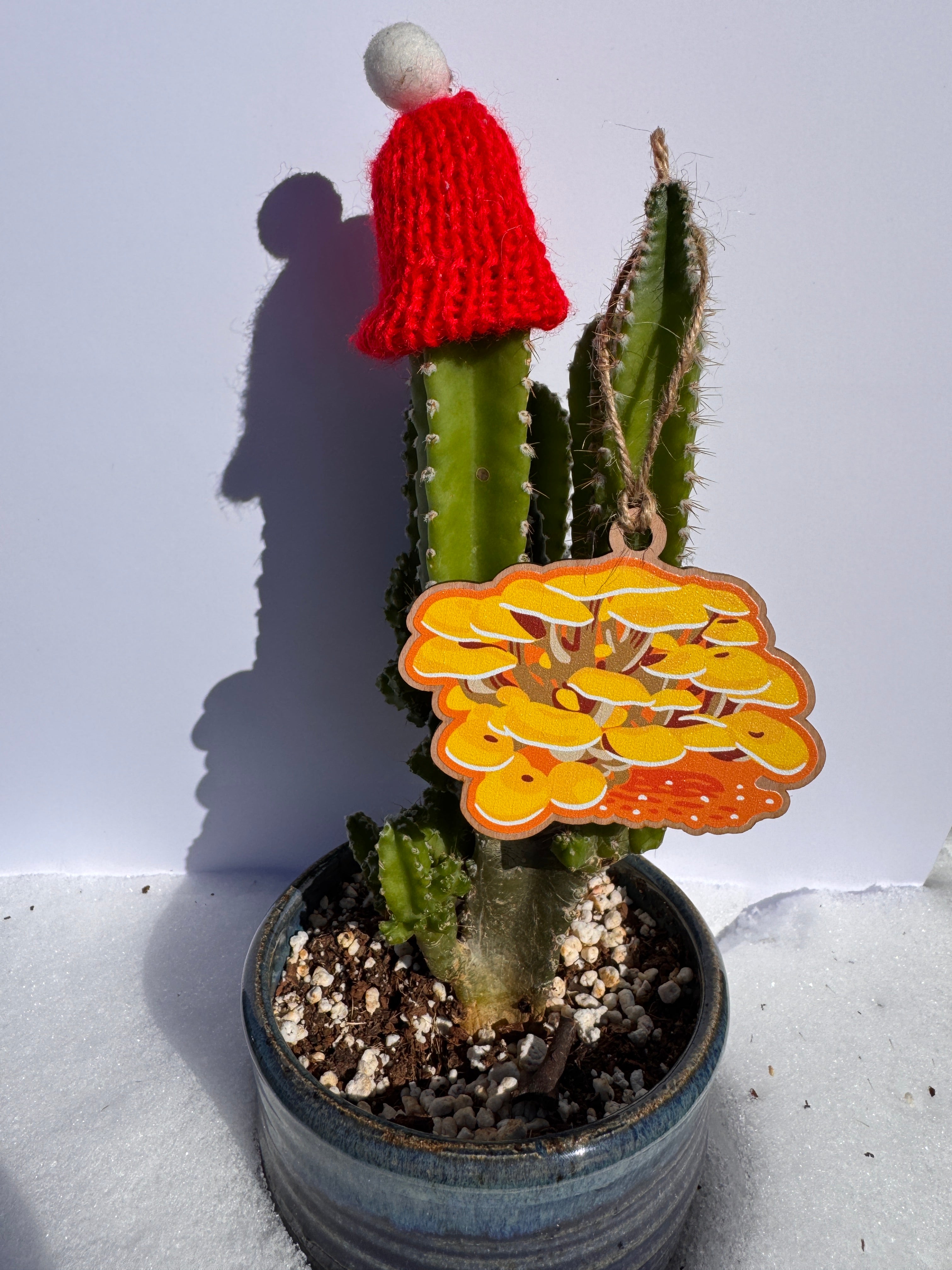 Yellow Oyster Mushroom Wooden Ornament